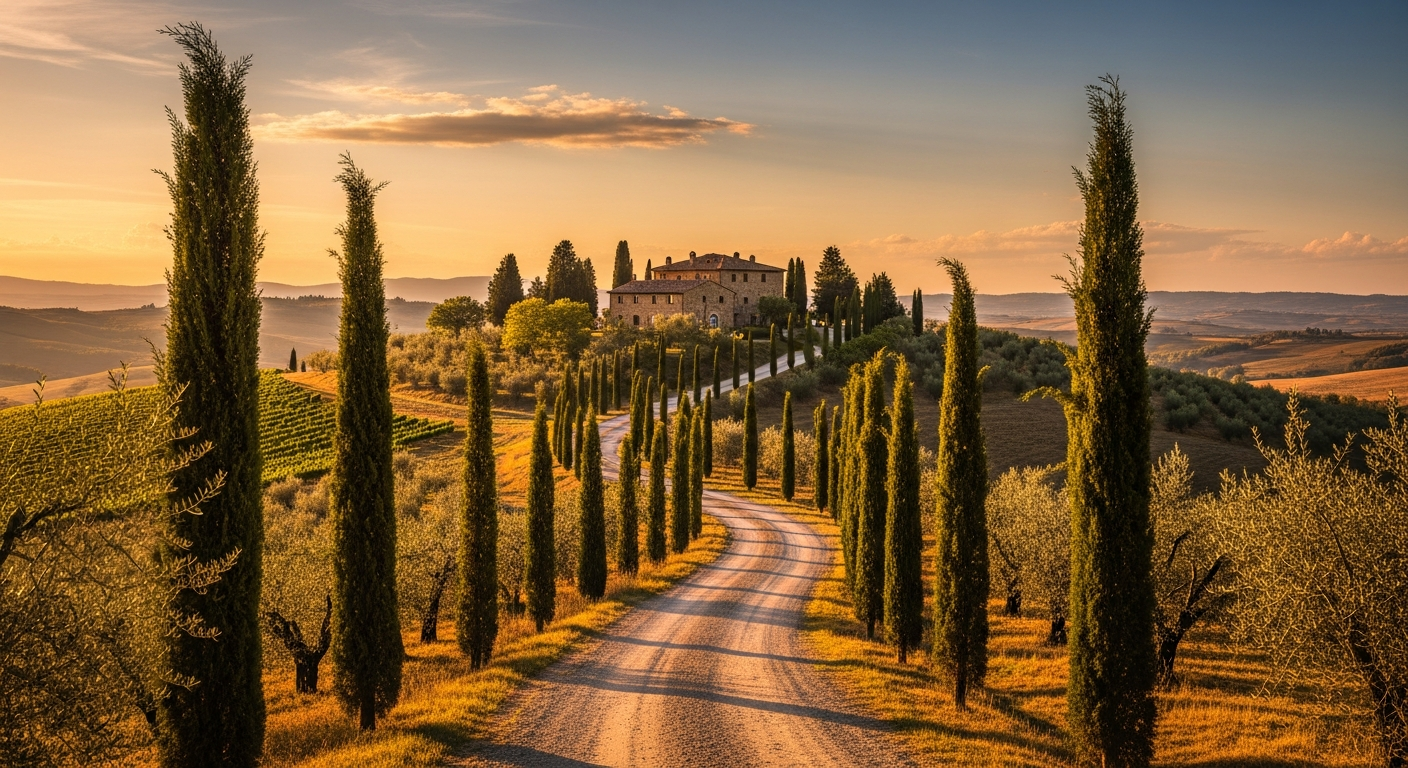Tuscan landscape at golden hour